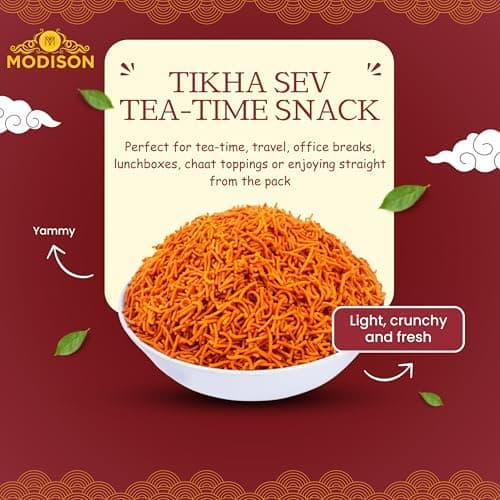 MODISON Tikhi Sev Indian Snacks Spicy Gujarati Namkeen 180g thumbnail 3