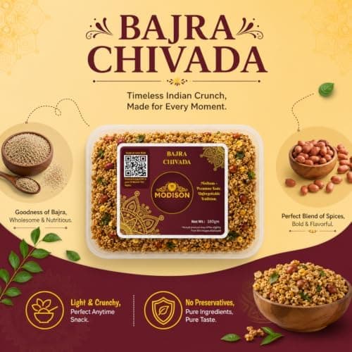 MODISON Bajra Chivda Indian Namkeen Crispy Pearl Millet 180g thumbnail 7