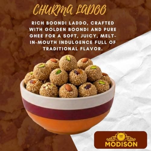 MODISON Churma Ladoo Indian Sweets Jaggery Mithai 2 Piece 80g thumbnail 7