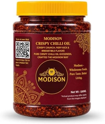 MODISON Crispy Chilli Oil 190ml – Spicy Chilli Crunch Condiment with Crispy Garlic | Bold Flavor & Crunch | Ideal for Noodles, Ramen, Dumplings & Rice Bowls | Vegan Friendly (190ml)