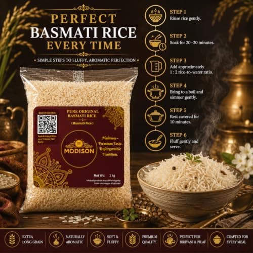 MODISON Pure Original Basmati Rice Long Grain Gluten Free 1kg thumbnail 7