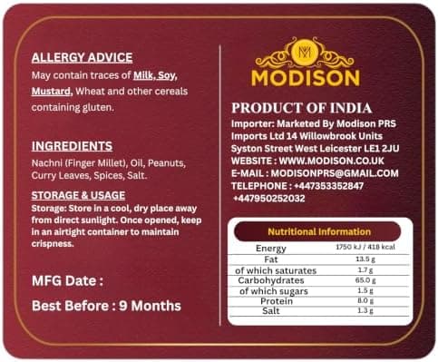 MODISON Nachni Chivada Indian Namkeen Roasted Ragi Millet 180g thumbnail 2