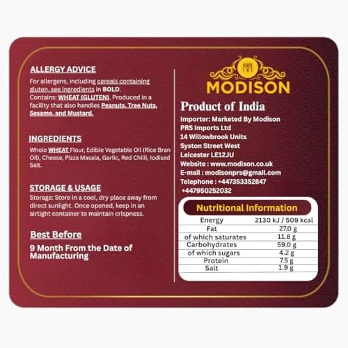 MODISON Pizza Sticks Indian Snacks Tomato Cheese 180g thumbnail 6