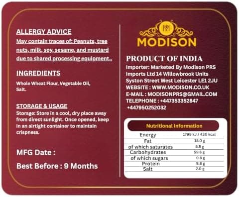 MODISON Plain Khakhra Whole Wheat Crispbread Roasted Snack 200g thumbnail 2