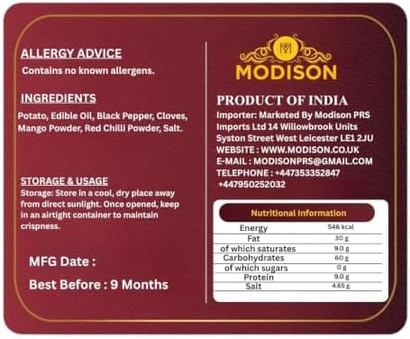 MODISON Masala Shahi Aloo Lacha Indian Namkeen Spicy Potato 180g thumbnail 2