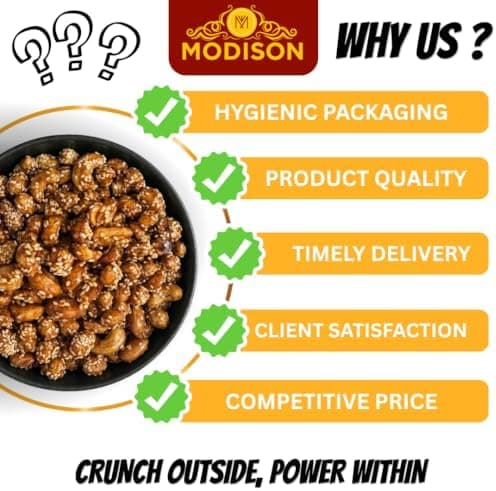 MODISON Caramelised Sesame Peanuts Indian Snacks Sweet Crunchy 400g thumbnail 4