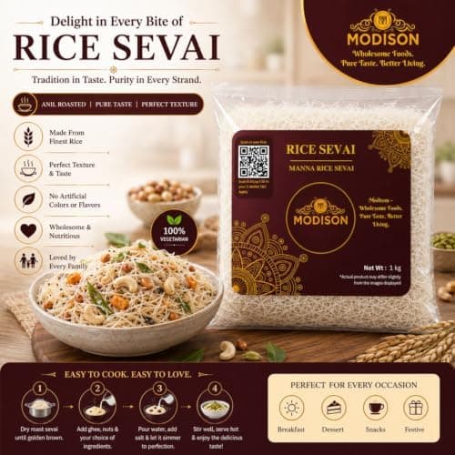 MODISON Brown Rice Sevai Rice Noodles, Brown Rice Vermicelli, 1 kg thumbnail 3