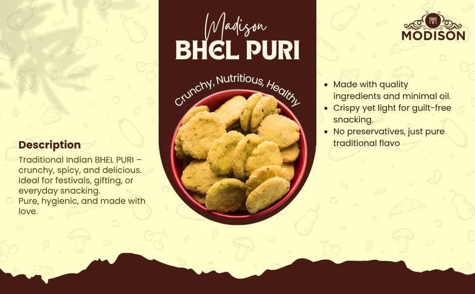 MODISON Bhel Puri Indian Snacks Crunchy Wheat Crackers 180g thumbnail 3