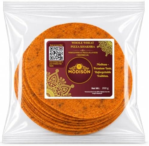 MODISON Whole Wheat Pizza Khakhra Crispy Snack Crispbread 200 g thumbnail 1