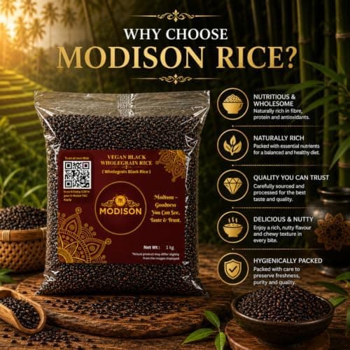 MODISON Vegan Black Wholegrain Rice Gluten Free Natural 1kg thumbnail 3