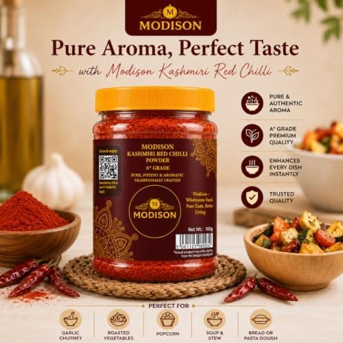 MODISON Kashmiri Red Chilli Powder Indian Spices Mild Heat 100g thumbnail 6