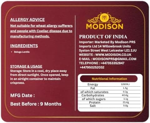 MODISON Beluga Lentils Whole Pulses High Fibre Protein Pack 6x250g thumbnail 3
