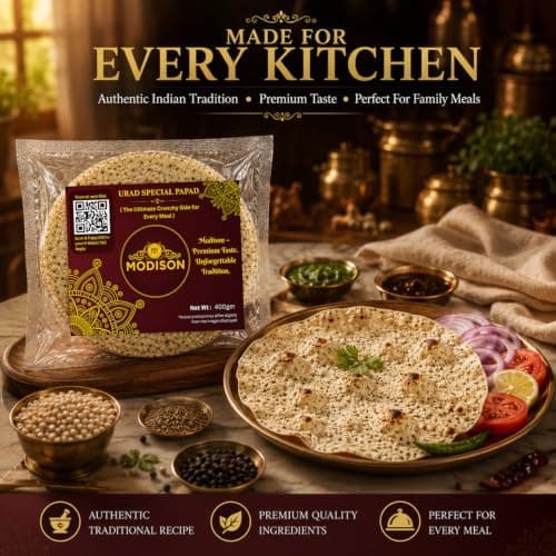 MODISON Urad Special Indian Papad Black Pepper Lentil Wafer 400g thumbnail 2