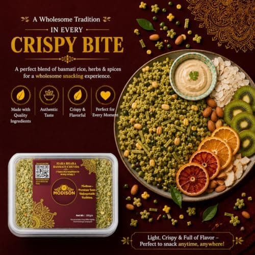 MODISON Hara Bhara Basmati Chivada Indian Namkeen Mint Coriander 180g thumbnail 6