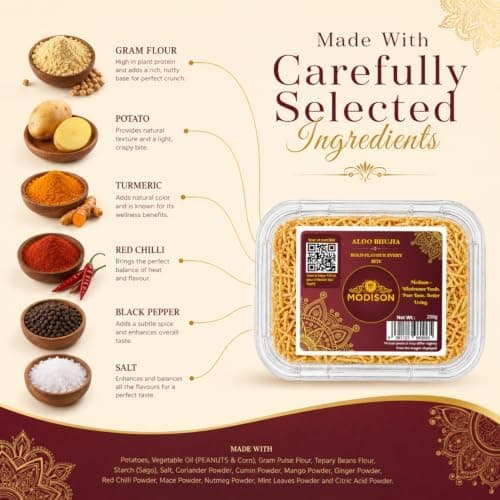 MODISON Aloo Bhujia Authentic Indian Namkeen Snack 200g thumbnail 5