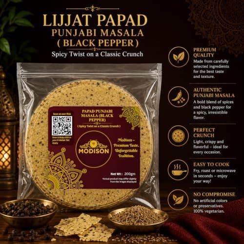 MODISON Punjabi Masala Indian Papad Black Pepper Lentil Wafer 200g thumbnail 3