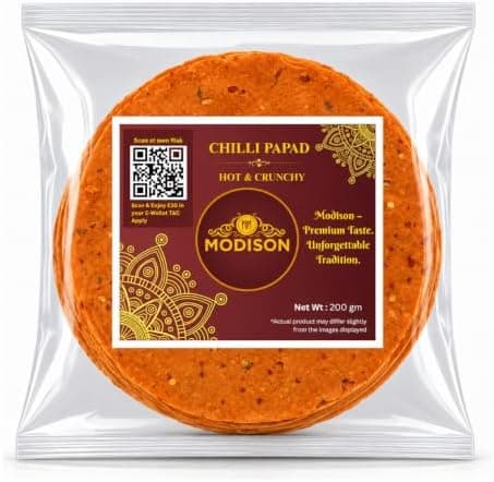 MODISON Chilli Papad Indian Papad Spicy Lentil Wafer 200g thumbnail 1