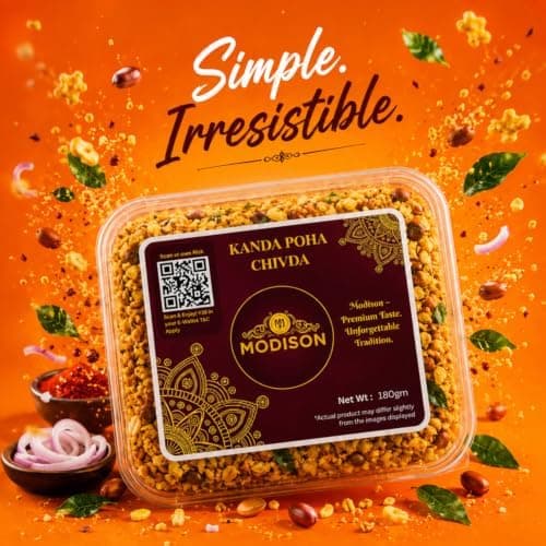 MODISON Kanda Poha Chivda Indian Namkeen Crispy Cashew Raisin 180g thumbnail 6