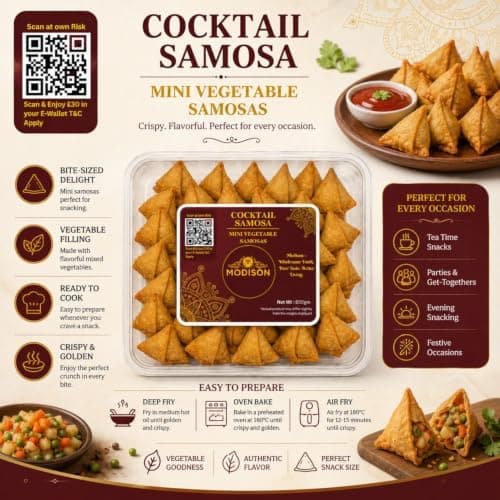 MODISON Cocktail Samosa Traditional Frozen Indian Snack 650g thumbnail 3