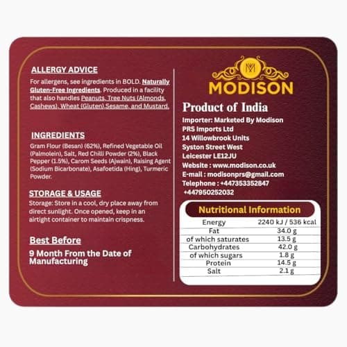 MODISON Tikha Papadi Ghatiya Indian Snacks Spicy Besan 180g thumbnail 7