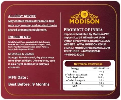 MODISON Whole Wheat Pizza Khakhra Crispy Snack Crispbread 200 g thumbnail 2