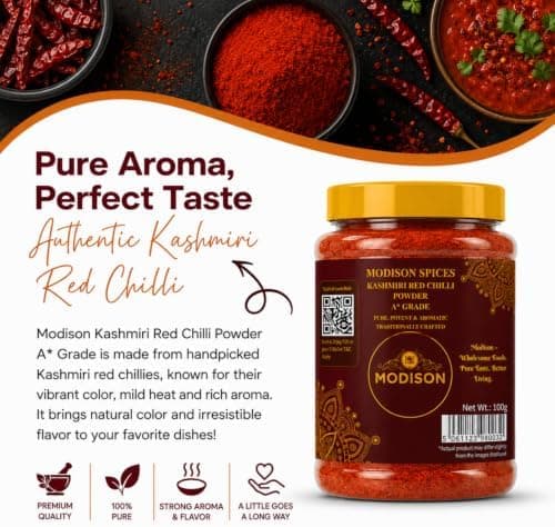 MODISON Kashmiri Red Chilli Powder Indian Spices Mild Heat 100g thumbnail 7