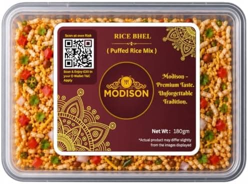 MODISON Rice Bhel Indian Namkeen Crispy Puffed Grain 180g thumbnail 1
