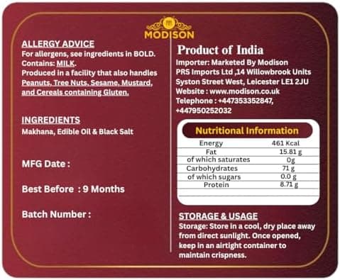 MODISON Roasted Makhana Healthy Snacks Black Salt 80g thumbnail 2