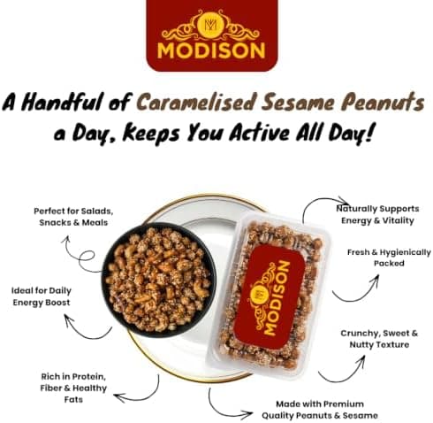 MODISON Caramelised Sesame Peanuts Indian Snacks Sweet Crunchy 400g thumbnail 3