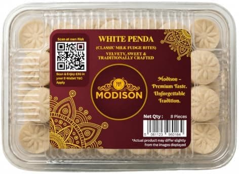MODISON White Penda Indian Sweets Milk Mithai 8 Piece 200g thumbnail 1