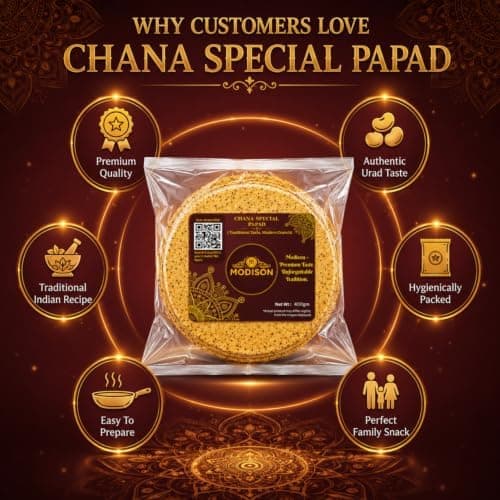 MODISON Chana Special Indian Papad Black Pepper Lentil Wafer 400g thumbnail 4