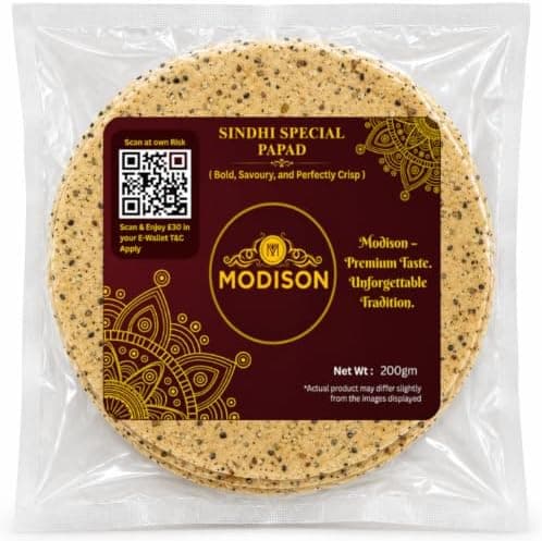 MODISON Sindhi Special Indian Papad Black Pepper Cumin 200g thumbnail 1
