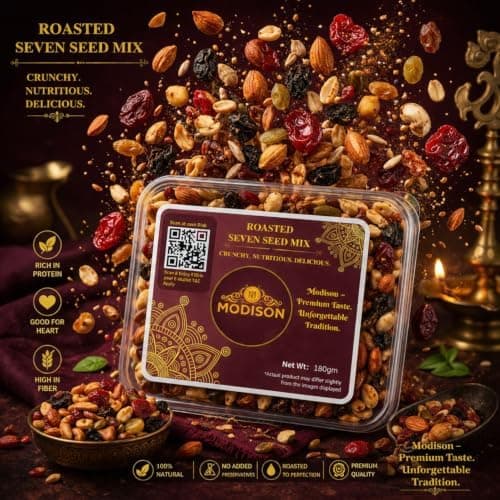 MODISON Roasted Seven Seed Mix Indian Snacks Protein Rich 180g thumbnail 2