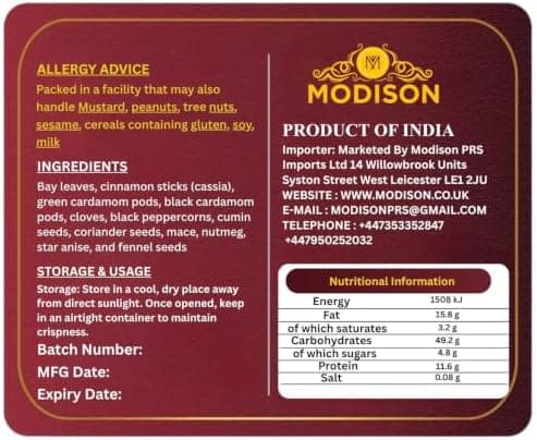 MODISON Whole Garam Masala Mixed Spices Blend 450g thumbnail 2