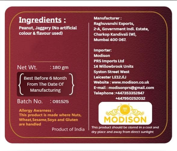 MODISON Peanut Chikki Indian Sweets Protein Brittle 180g thumbnail 7