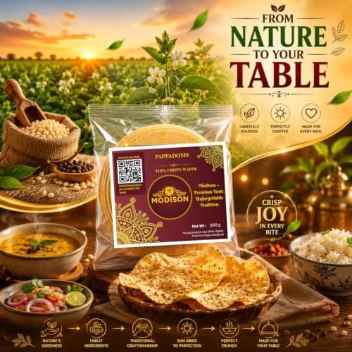 MODISON Plain Pappadoms Indian Papad Thin Crispy Wafer 300g thumbnail 3