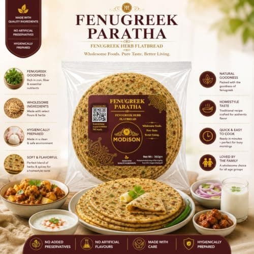 MODISON Fenugreek Paratha Traditional Indian Flatbread Frozen 360g thumbnail 3