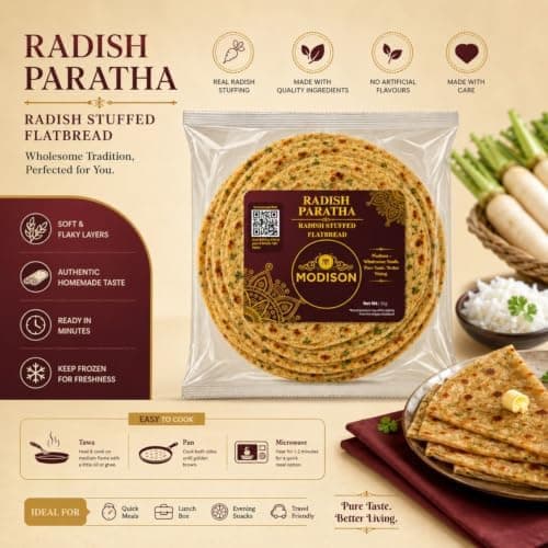 MODISON Radish Paratha Traditional Indian Flatbread Frozen 360g thumbnail 3
