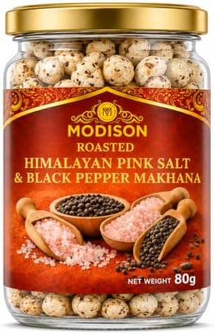 MODISON Roasted Makhana Healthy Snacks Himalayan Pink Salt Pepper 80g