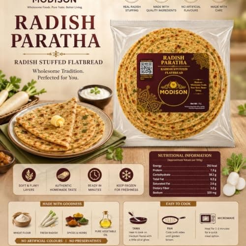 MODISON Radish Paratha Traditional Indian Flatbread Frozen 360g thumbnail 4