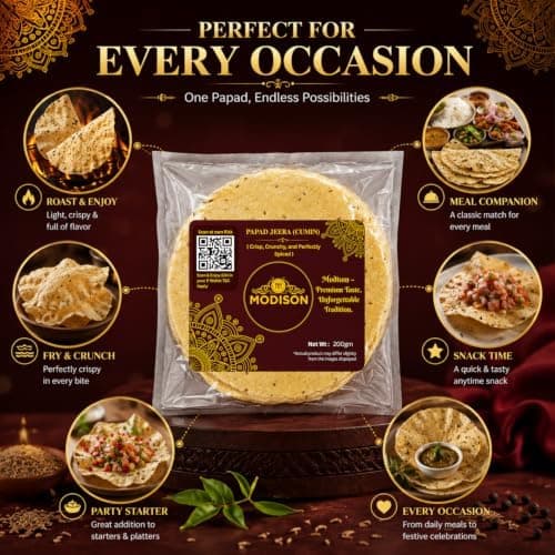 MODISON Jeera Papad Indian Papad Cumin Lentil Wafer 200g thumbnail 6