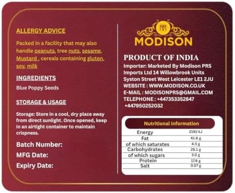 MODISON White Poppy Seeds Khus Khus Whole Spice 100g thumbnail 2