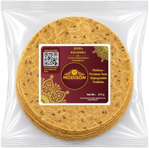 MODISON Jeera Khakhra Whole Wheat Cumin Crispbread Snack 200 g thumbnail 1
