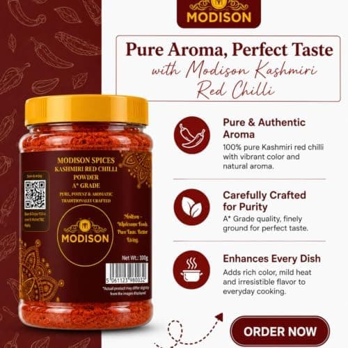 MODISON Kashmiri Red Chilli Powder Indian Spices Mild Heat 100g thumbnail 3