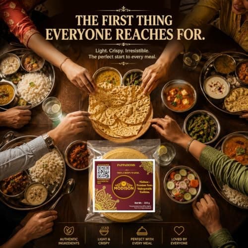 MODISON Plain Pappadoms Indian Papad Thin Crispy Wafer 300g thumbnail 7