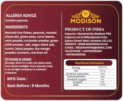 MODISON Hara Bhara Basmati Chivada Indian Namkeen Mint Coriander 180g thumbnail 2