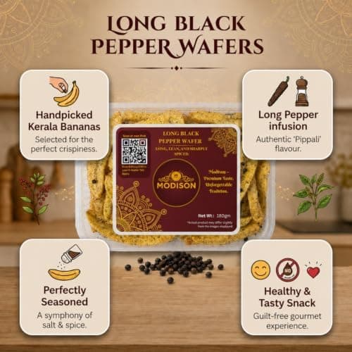 MODISON Long Black Pepper Wafer Indian Snacks Crispy Kela 180g thumbnail 4