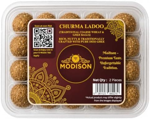 MODISON Churma Ladoo Indian Sweets Jaggery Mithai 2 Piece 80g thumbnail 1