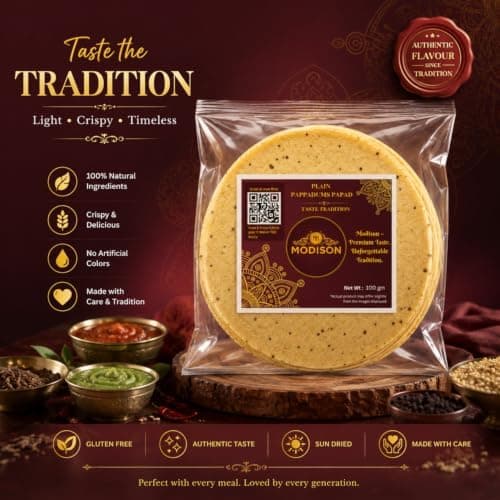 MODISON Madras Plain Pappadoms Indian Papad Crispy Wafer 300g thumbnail 7