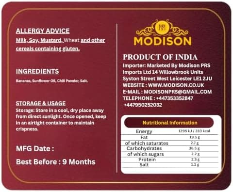 MODISON Long Chilli Banana Wafer Indian Snacks Spicy Kela 180g thumbnail 2